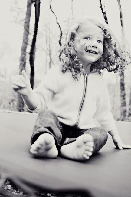 Curly hair on the trampoline